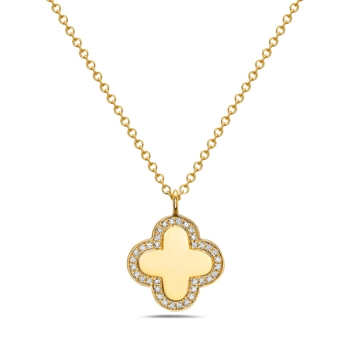 14 Karat Yellow Gold Diamond Clover Pendant Necklace