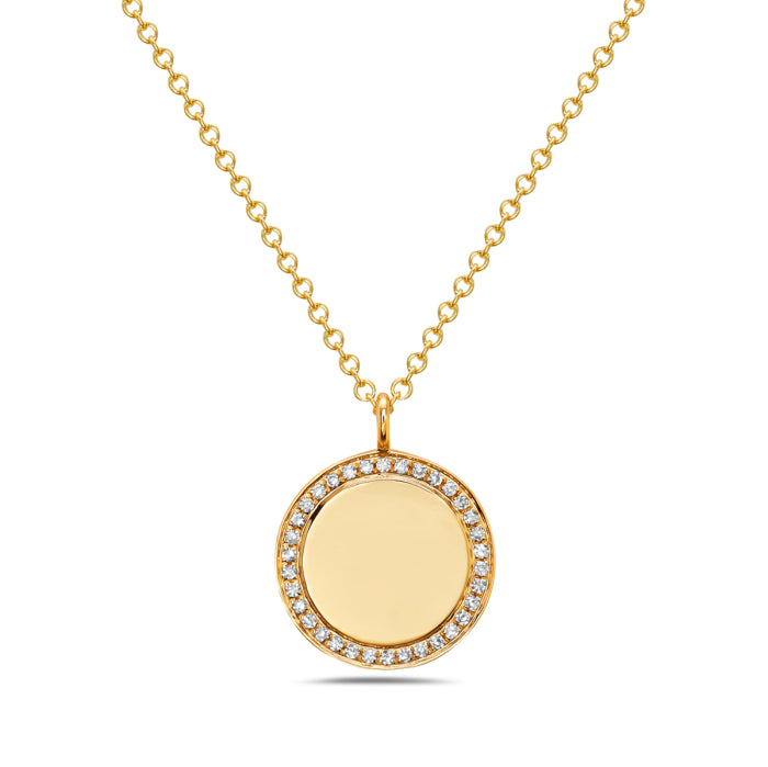 14 Karat Yellow Gold Diamond Circle Pendant Necklace