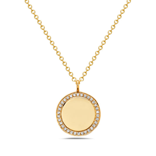 14 Karat Yellow Gold Diamond Circle Pendant Necklace