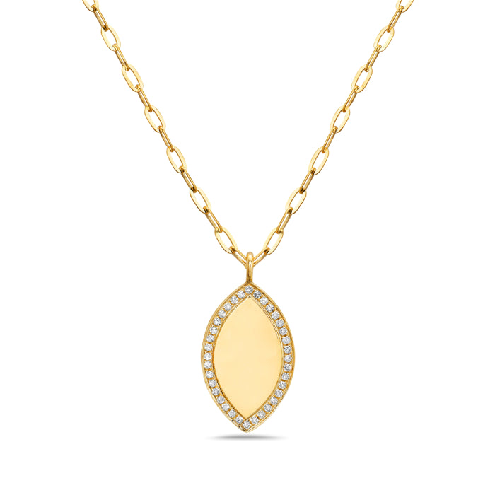 14 Karat Yellow Gold Diamond Marquise Pendant Necklace