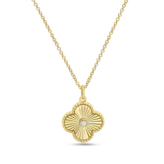 14 Karat Yellow Gold Diamond Clover Pendant Necklace