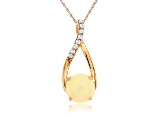 14kt Yellow Gold Opal & Diamond Pendant Necklace