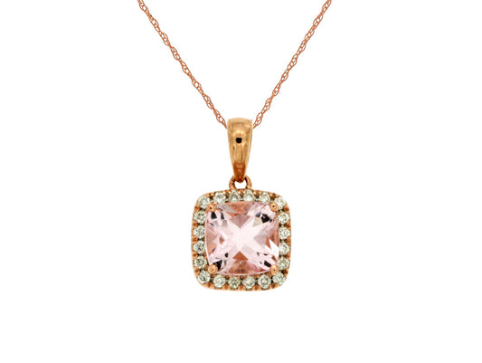 14kt Rose Gold Morganite & Diamond Pendant Necklace