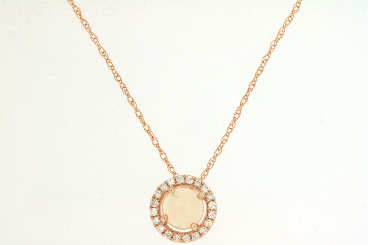 14kt Rose Gold Opal & Diamond Pendant