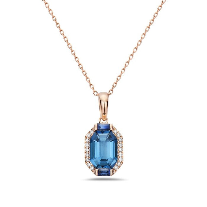 14 Karat Rose Gold Blue Topaz Pendant