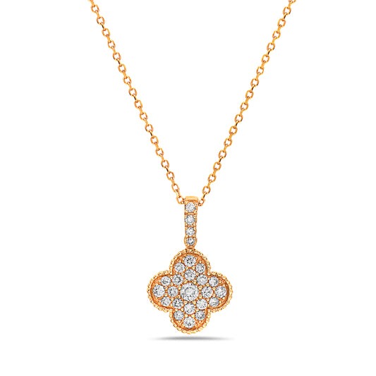 14 Karat Yellow Gold Diamond Clover Pendant Necklace