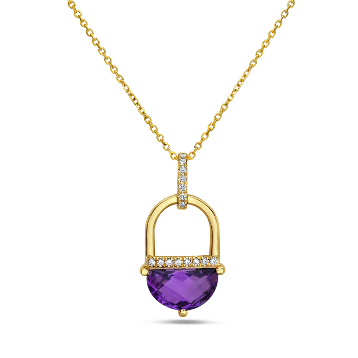 14 Karat Yellow Gold Amethyst Pendant Necklace