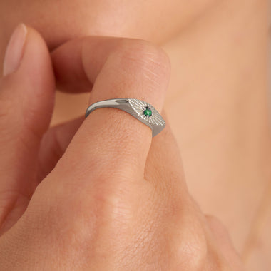 Silver Malachite Evil Eye Adjustable Ring