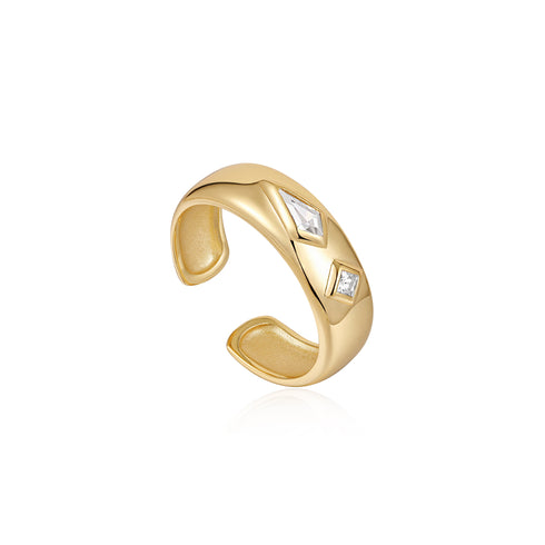 Gold Sparkle Emblem Thick Band Ring