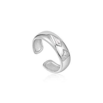 Silver Sparkle Emblem Thick Band Ring