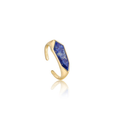 Gold Lapis Emblem Adjustable Ring