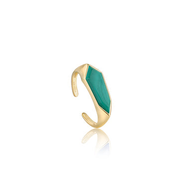 Gold Malachite Emblem Adjustable Ring