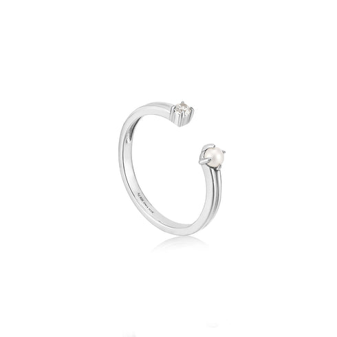 Silver Pearl Sparkle Adjustable Ring