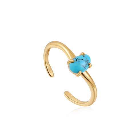 Gold Turquoise Wave Adjustable Ring