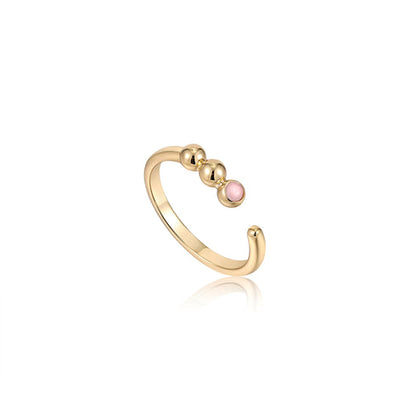 Gold Orb Rose Quartz Adjustable Ring