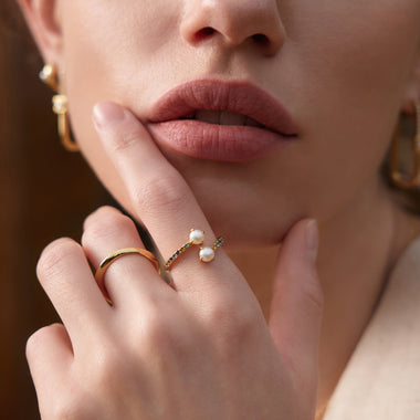 Gold Gem Pearl Wrap Ring