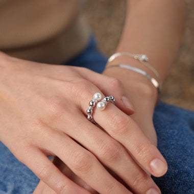 Silver Pearl Sparkle Wrap Ring