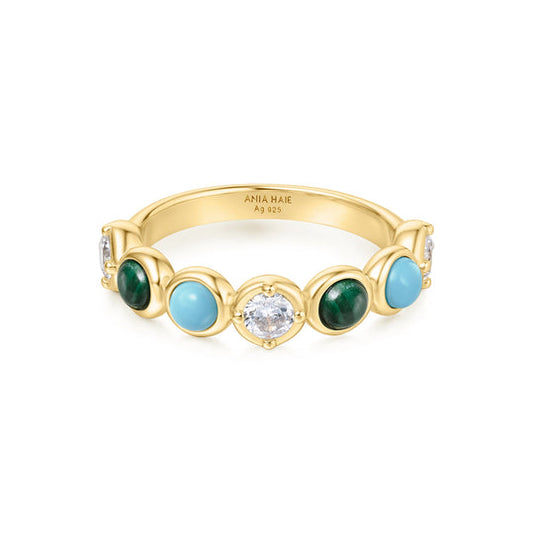 Gold Bezel Malachite and Lab Created Turquoise Ring