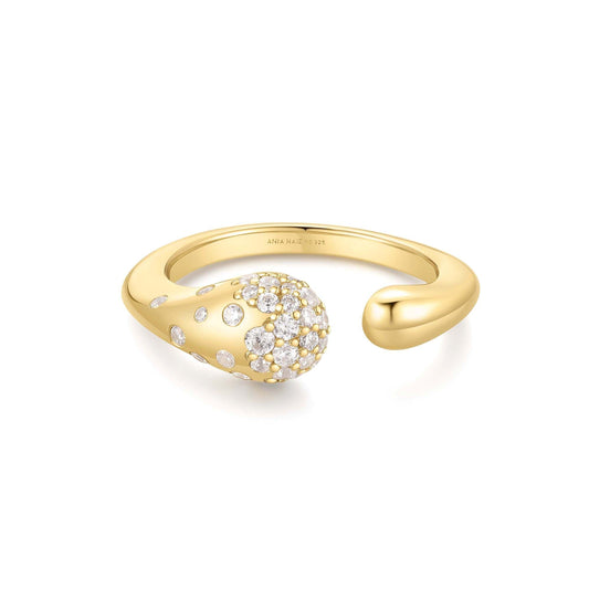 Gold Sparkling Sculptural Crossover Adjustable Ring