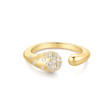 Gold Sparkling Sculptural Crossover Adjustable Ring