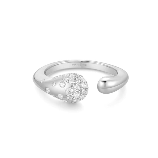 Silver Sparkling Sculptural Crossover Adjustable Ring