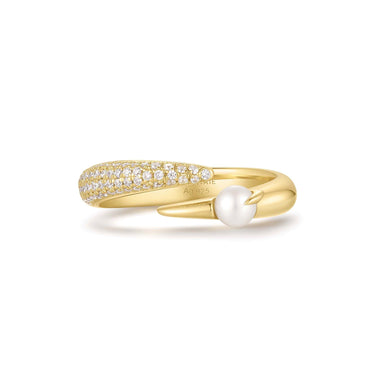Gold Sparkle Pearl Crossover Adjustable Ring