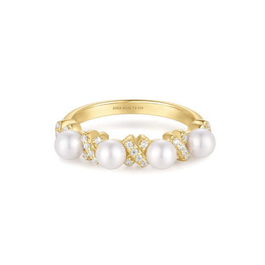 Gold Sparkling Braided Shell Pearl Ring