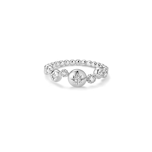 Silver Starburst Zig-Zag Beaded Ring