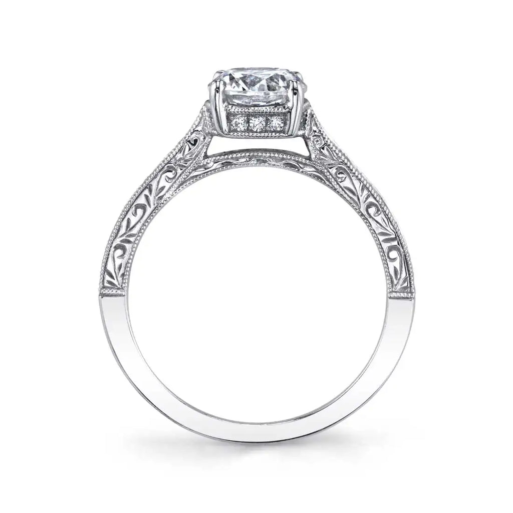 Envie | 14kt White Gold Diamond Round Cut Modern Vintage Engagement Ring