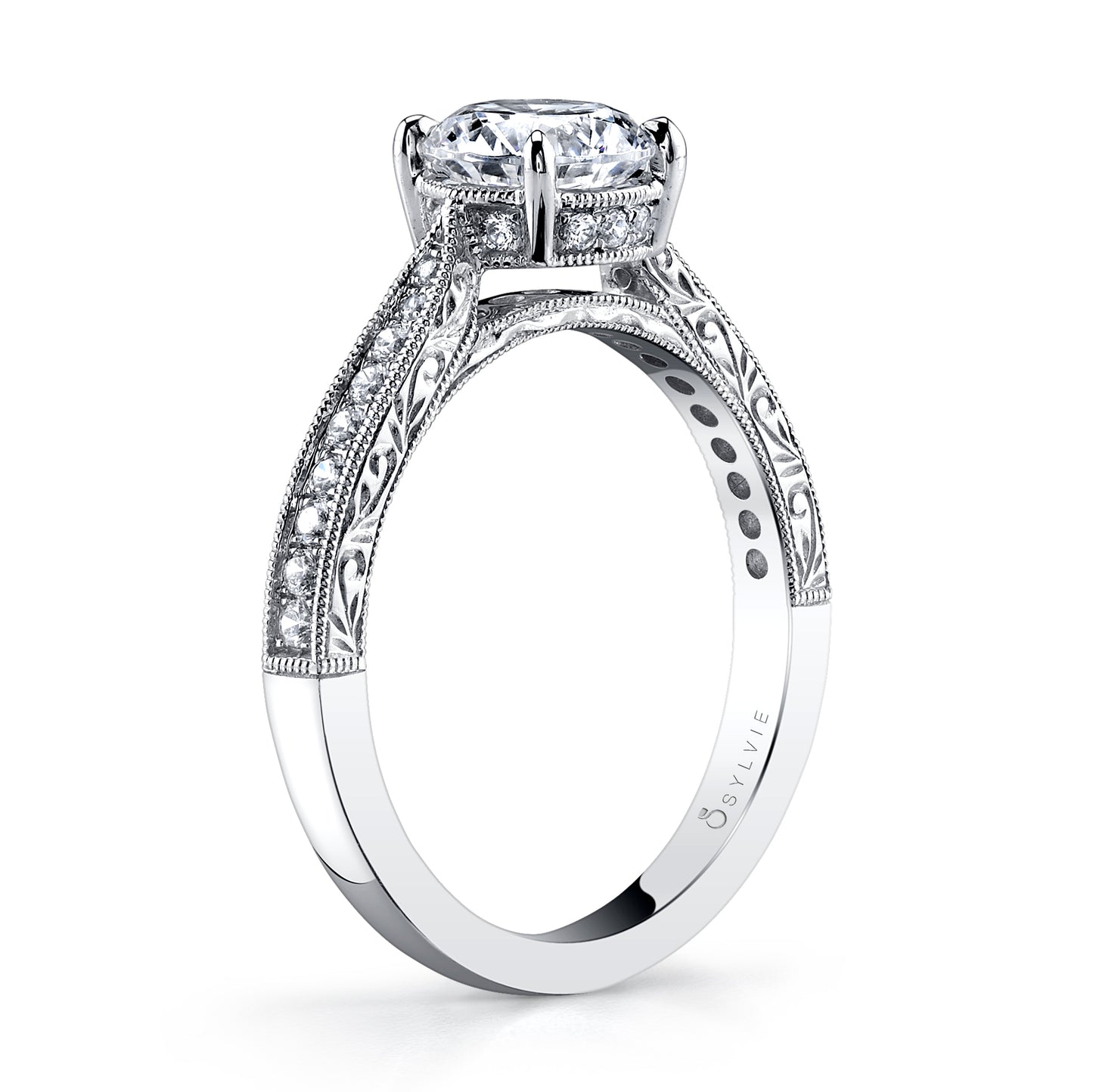 Envie | 14kt White Gold Diamond Round Cut Modern Vintage Engagement Ring