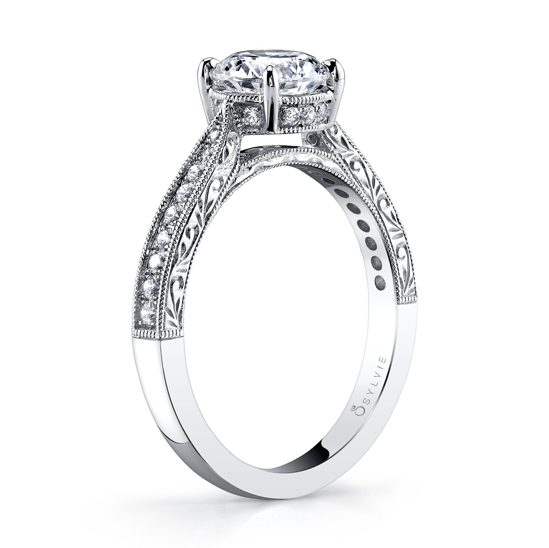 Envie | 14kt White Gold Diamond Round Cut Modern Vintage Engagement Ring