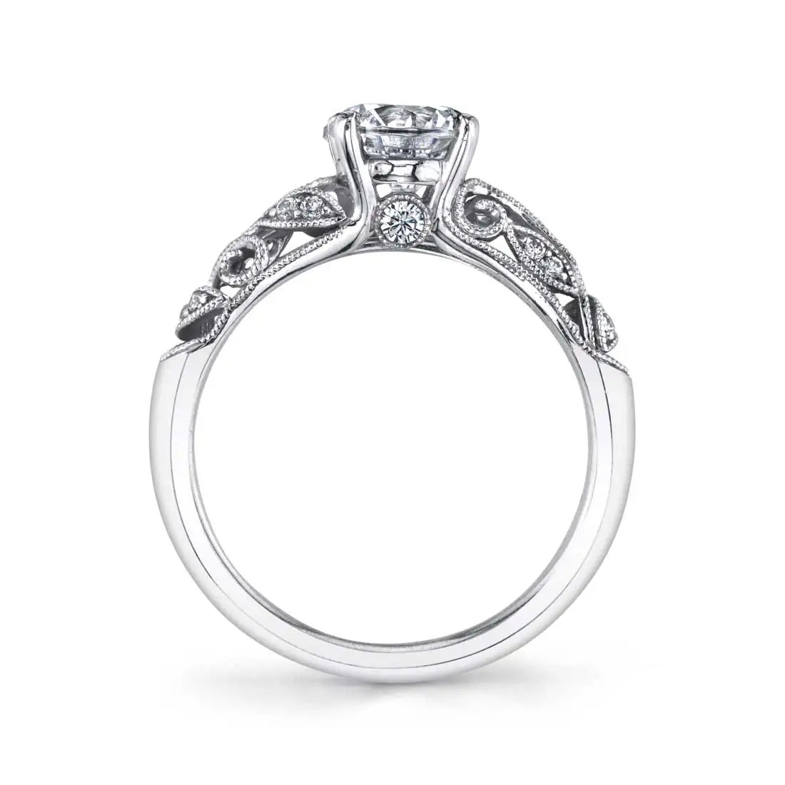 Roial | 14kt White Gold Diamond Round Cut Vintage Engagement Ring