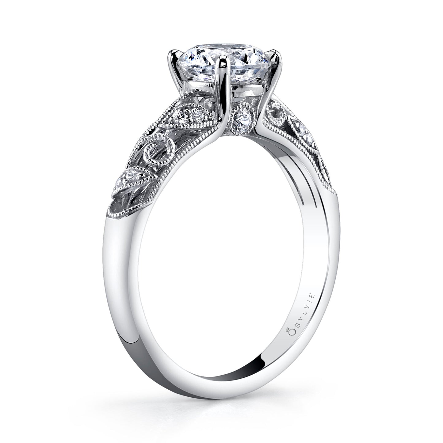 Roial | 14kt White Gold Diamond Round Cut Vintage Engagement Ring