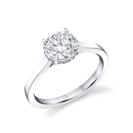 Camden | 14kt White Gold Round Cut Solitaire Hidden Halo Diamond Engagement Ring