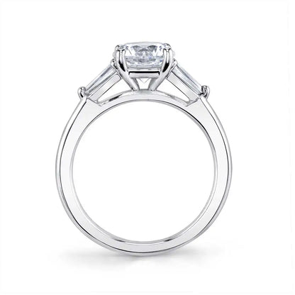 Nicolette | 14kt White Gold Round Cut Three Stone Diamond Engagement Ring With Baguettes