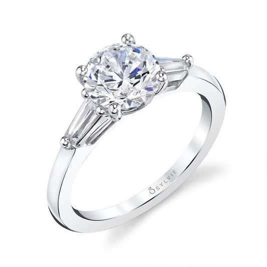 Nicolette | 14kt White Gold Round Cut Three Stone Diamond Engagement Ring With Baguettes