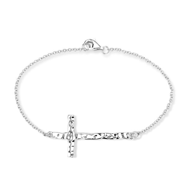 Hammered Cross Bracelet in Sterling Silver