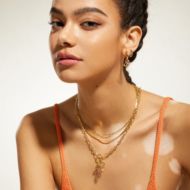 Gold Mixed Link Charm Chain Connector Necklace