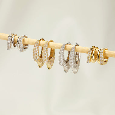 Gold Pave Double Huggie Hoop Earrings
