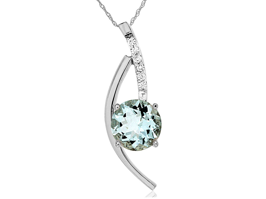 14kt White Gold Aquamarine & Diamond Pendant Necklace