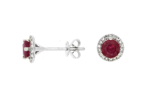 14kt White Gold Ruby & Diamond Stud Earrings