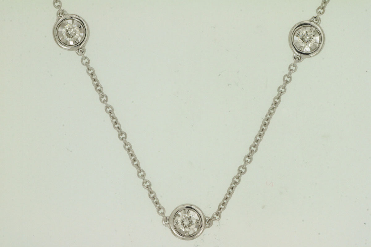 14kt White Gold 9 Station Diamond Necklace