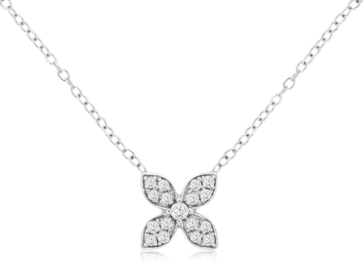14kt White Gold Diamond Flower Necklace