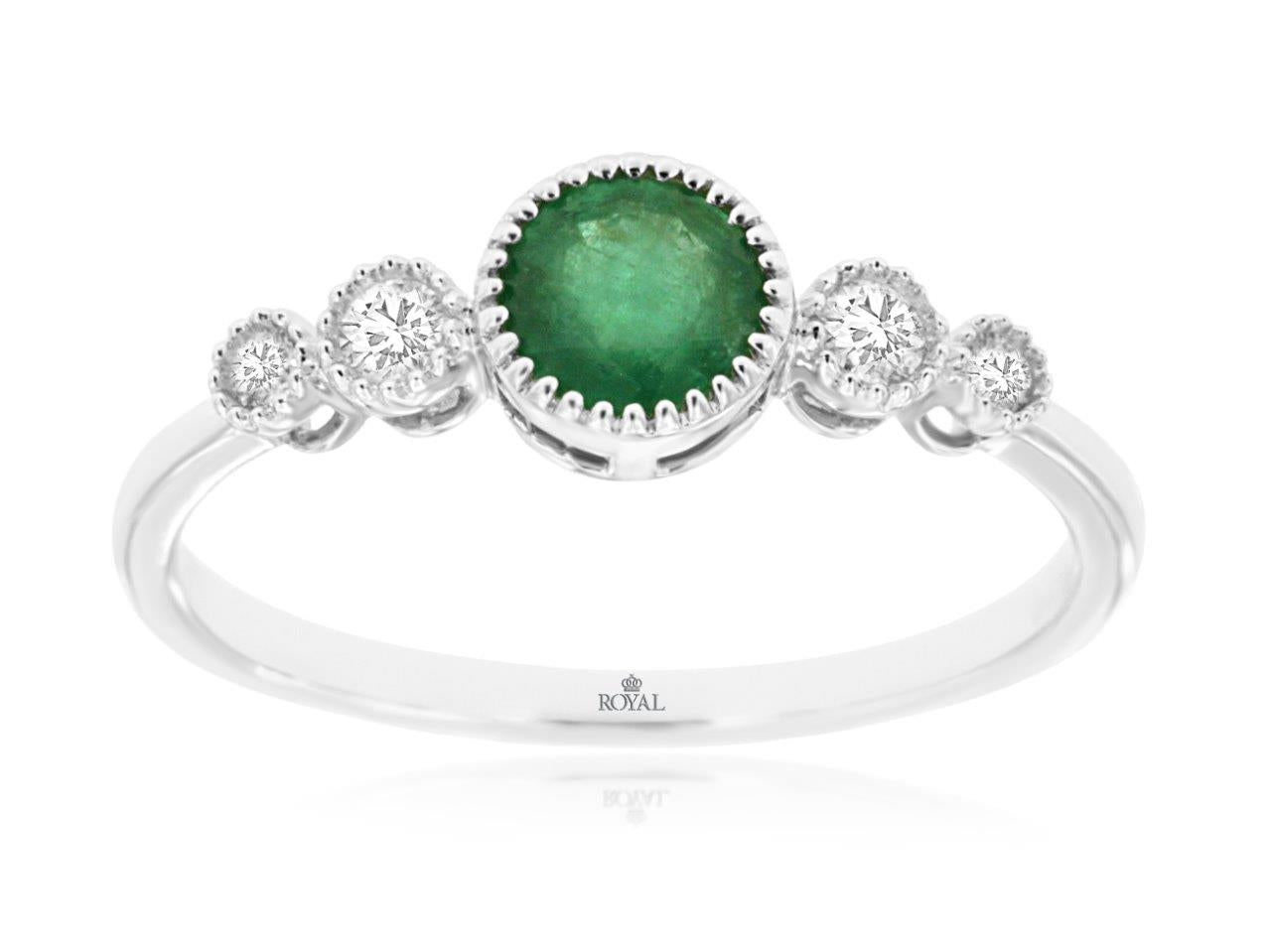 14kt White Gold Emerald & Diamond Ring