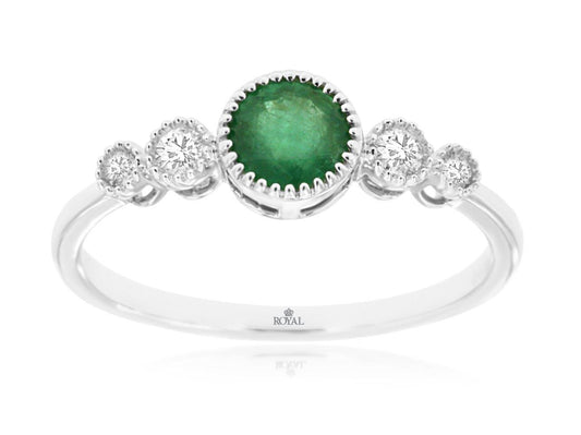 14kt White Gold Emerald & Diamond Ring