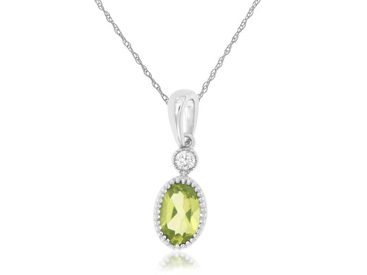 14kt White Gold Peridot & Diamond Oval Pendant Necklace