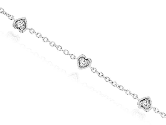 14kt White Gold 0.15 ctw Diamond Heart 6 Station Tennis Bracelet