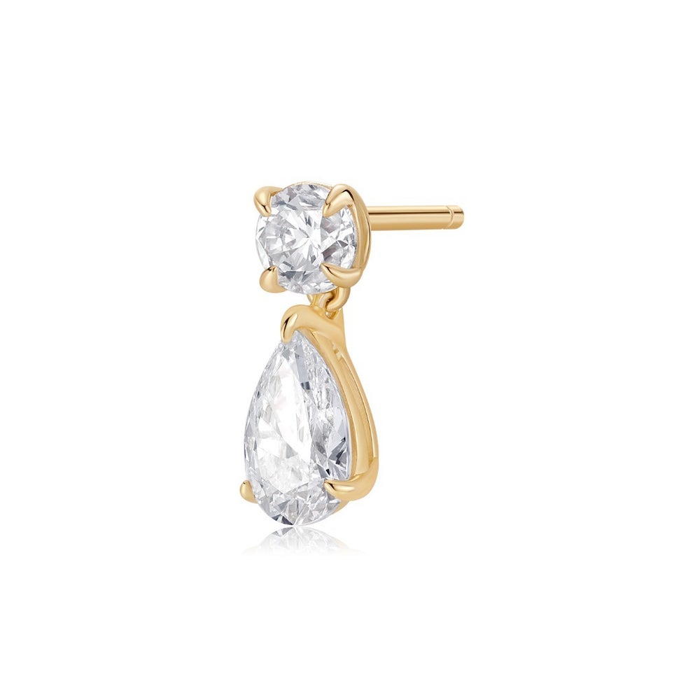 Drop Pear & Round Lab Grown Diamond Single Stud
