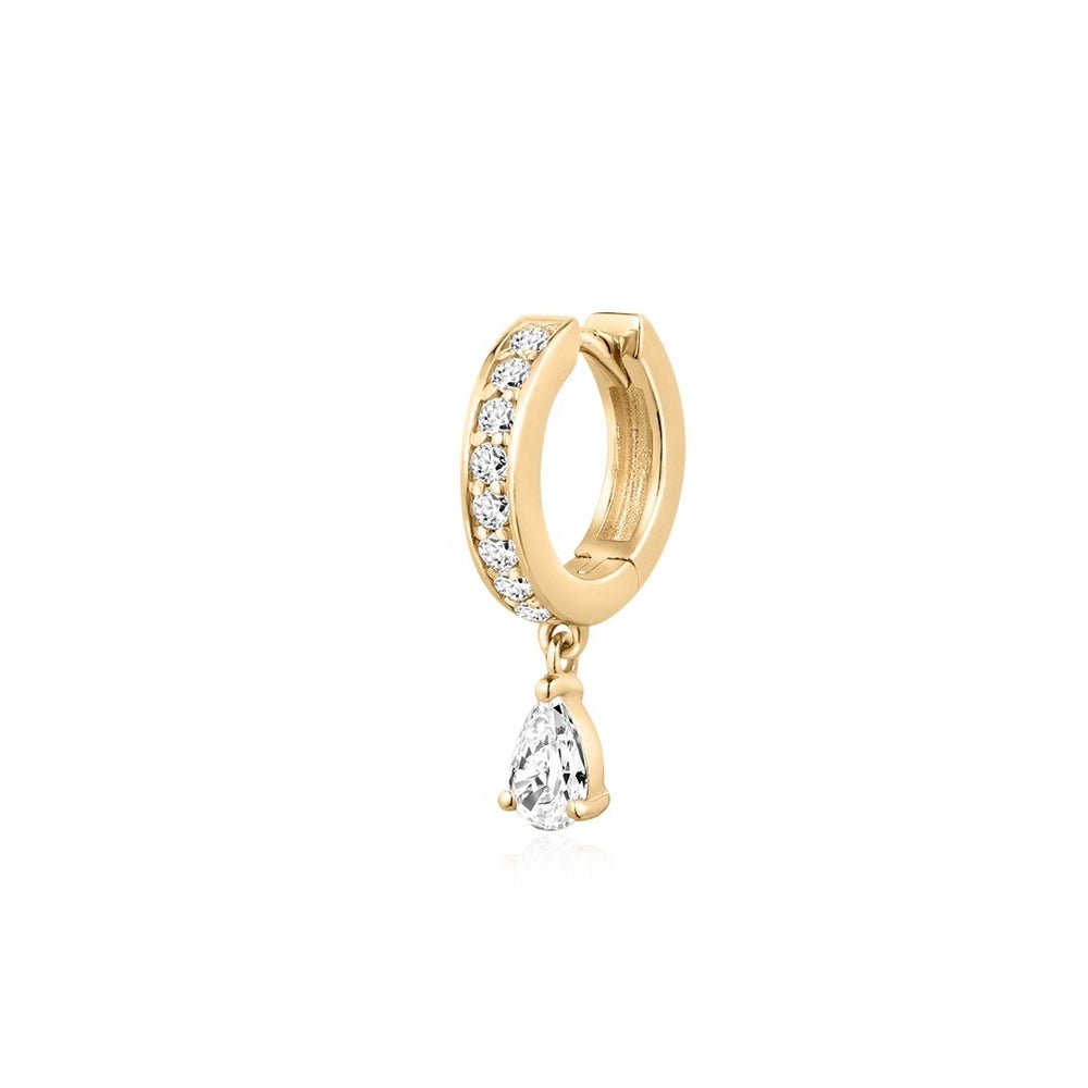 Pear Lab Grown Diamond Drop Pavé Single Huggie Hoop