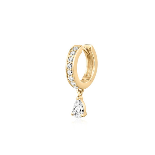 Pear Lab Grown Diamond Drop Pavé Single Huggie Hoop